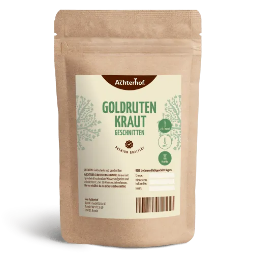 Goldrutenkraut geschnitten getrocknet 100 g - Naturbelassener Goldrutentee vom-Achterhof - Tees aus 100% naturbelassenem Goldrutenkraut, frei von Konservierungsstoffen. Ideal für eine gesunde Teepause, aus kontrolliertem Anbau und schonend verarbeitet.