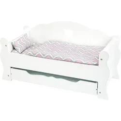 small foot Puppentagesbett aus Holz - Möbel für Minipuppen, inklusive Matratze, bunter Decke und Kissen, mit praktischer Schublade für zusätzlichen Stauraum oder als zweites Bett.