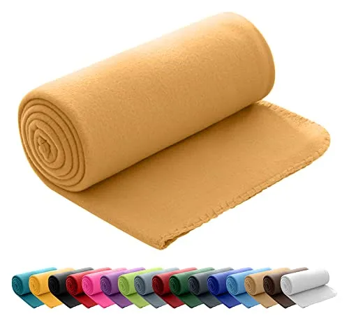 wometo Polar Fleecedecke oekoTex 130x160 ca. 400g mit Anti-Pilling und Kettelrand gelb senfgelb