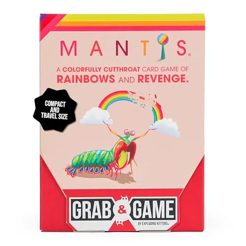 Exploding Kittens - Mantis Grab & Game - Pocket-Sized Party Game with Vibrant Art & Addictive Gameplay, 2-4 Players, Ages 7+, Ideal Travel Game for Families on the Go