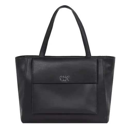 CALVIN KLEIN CK MEDIUM SHOPPER W/POCKET - Damen Shopper aus strapazierfähigem Lederimitat und Polyester, mit doppeltem Tragegriff und praktischem Reißverschluss, ideal für Alltag und Freizeit.