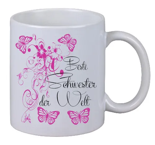 Kaffee Tasse "Beste Schwester Floral" Geburtstag Geschenk Überraschung Butterfly