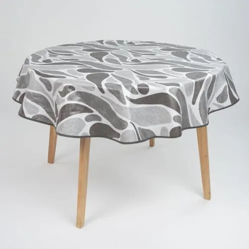 laro 140cm runde Wachstuch Tischdecke abwaschbar Wachstuchtischdecke mit Saum-Eingefasst-Paspelband, Muster:Schattenspiel Grau Schwarz, Größe: Rund 140cm