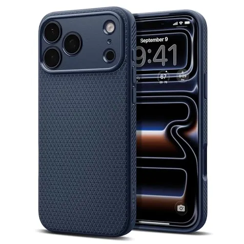 Spigen iPhone 17 Pro Hülle [rutschfest] [DURCHDACHTE Details] Liquid Air Case Slim TPU mit Truss-Design, Militärgeprüfter Schutz, Sound Tunnel Technologie Handyhülle –Navy Blue