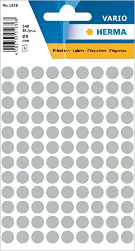 HERMA 1838 Punktaufkleber Klebepunkte grau, 540 Stück, Ø 8 mm, 108 pro Bogen, selbstklebend, Markierungspunkte für Kalender Planer Basteln, matt, blanko Papier Farbpunkte Etiketten Aufkleber