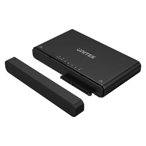 UNITEK S1222A USB 3.2 SATA & M.2 Gehäuse - Festplattengehäuse mit Aluminium-Wärmetauscher für optimale Kühlung, unterstützt Offline-Klonen und bietet Datenübertragungsraten von bis zu 10 Gbit/s.