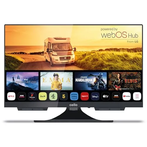 Cello C1924WS Trav 19" Zoll Camping TV mit Bluetooth - Fernseher für Wohnmobile und Boote, 19 Zoll mit Triple Tuner und patentiertem Pitch Perfect Sound für außergewöhnlichen Klang. Ideal für Streaming mit WebOS und 12V-Betrieb.