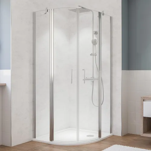 Breuer Fara 5 Runddusche 90 x 90 cm mit Drehtür aus Klarglas - Runddusche mit 4-teiligem Design, eleganter Alu Silber matt Rahmen und platzsparender Drehtür für Ihr modernes Badezimmer.