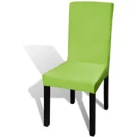 vidaXL Stretch-Stuhlhussen Gerade 4 Stk. Grün - Vielseitige, knitterfreie Stuhlhussen in frischem Apfelgrün, ideal für Feiern oder Gastronomie. Aus dehnbarem Stoff, maschinenwaschbar und einfach zu handhaben. Lieferung umfasst 4 Hussen für optimalen Sitzkomfort.