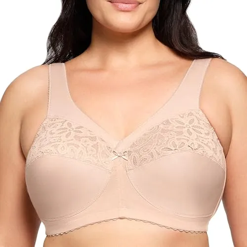 Glamorise Damen 1001 Full Coverage Bra, Haut, 130B - Funktionsunterwäsche mit Magiclift-Technologie für optimalen Halt ohne Draht. Superweiche Baumwolle sorgt für kühlen Komfort, während breite Träger Druck und Schulterbelastung lindern.