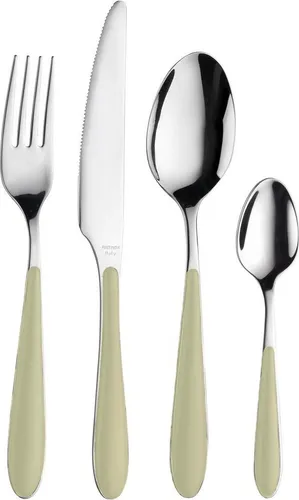 Pintinox Besteck-Set "Canaletto", 24-teilig in Edelstahlfarben und Hellbraun - Hochwertiges 24-teiliges Besteck-Set für 6 Personen aus robustem 18/10 Edelstahl mit ergonomischen Kunststoffgriffen. Ideal für Haushalt, Camping und Partys – stilvoll und funktional.