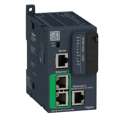Schneider Electric SPS-Steuerung M251 TM251MESE - SPS-Prozessor mit 3x Ethernet-Schnittstellen, modularer Bauweise und extrem schneller Bearbeitungszeit von nur 0,022 ms – ideal für industrielle Automatisierungslösungen.