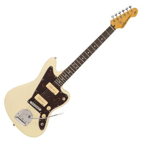 Vintage Reissued V65VVW Vintage White - E-Gitarre - Reissued Series E-Gitarre mit Erlenkorpus und Wilkinson WO90SK Tonabnehmern, perfekt für Vintage-Soundliebhaber.