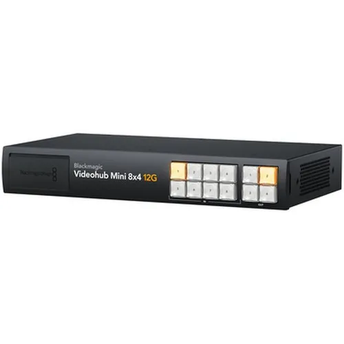 Blackmagic Videohub Mini 8x4 12G - Ultrakompakter 12G-SDI Mini-Router mit 8 Eingängen und 4 Ausgängen für maximale Flexibilität bei Live-Produktionen. Ideal für professionelle Anwendungen.