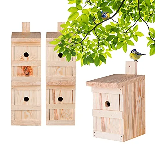 BigDean 5X Nistkasten für Meisen & Kleinvögel - Handgemachtes Vogelhaus aus Massivholz - Nistkästen aus 100% Naturholz für Singvögel, wetterfest und handgefertigt in Europa. Ideal für Meisen mit 28mm Einflugloch, robust und einzigartig in der Holzmaserung.