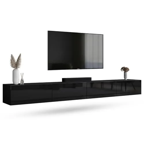 TV Board WEST Schwarz 280 cm - Stylisches TV-Board in Schwarz, flexibel wandmontierbar oder freistehend, mit Soft-Close Türen für sanftes Schließen. Ideal für modernes Wohnen!