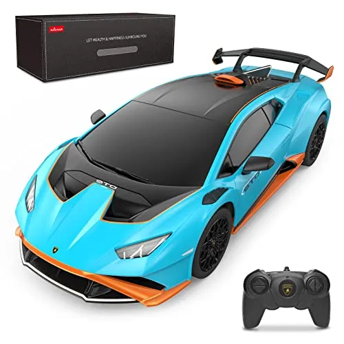 rastar - R/C 1:24 Lamborghini Huracan STO, Blau - App- & ferngesteuerte Autos: Authentische 1:24 Replik mit Funkfernbedienung, bis zu 25 Meter Reichweite und bruchsicherem Design – ideal für drinnen und draußen!