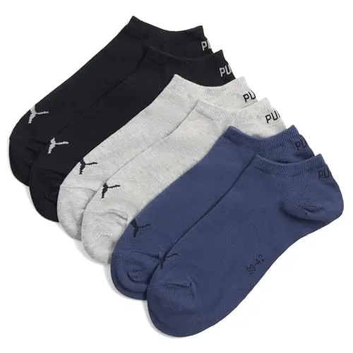 PUMA 3 Paar Unisex Herren Damen Sportsocken Kurzsocken Sneaker Socken, Farbe:Mehrfarbig, Größe:43-46, Artikel:-532 navy/grey/nightshadow blue
