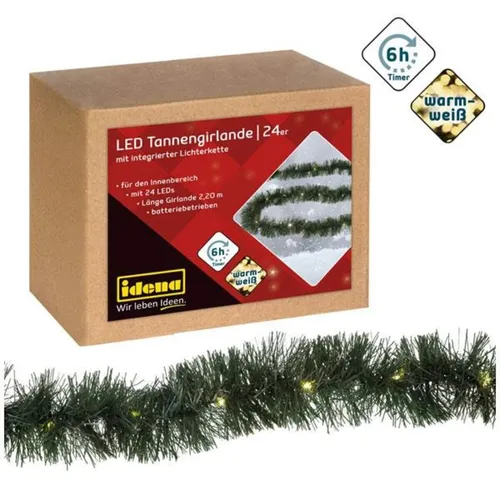 Idena Weihnachtsgirlande 31345, 2,2 m mit 24 LEDs - Künstliche Tannengirlande für den Innenbereich, batteriebetrieben und mit integrierter Beleuchtung für festliche Stimmung. Timer-Funktion für automatisches Ein- und Ausschalten.