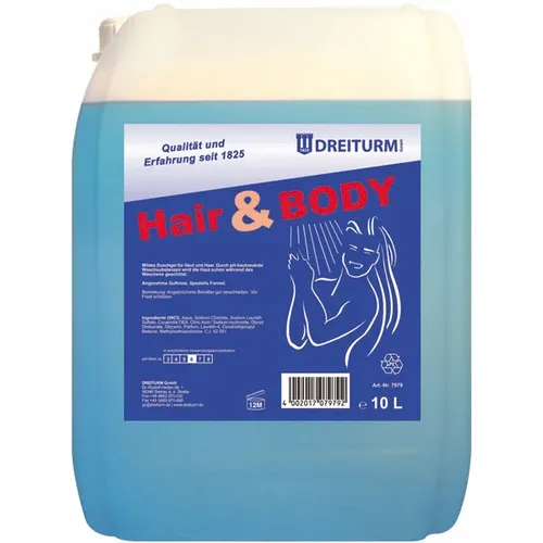 Dreiturm Hair and Body Duschgel und Shampoo 10 L - Shampoo und Duschgel in einem, extramild für Haut und Haar, spendet Feuchtigkeit und macht die Haut zartweich. Ideal für tägliche Anwendung.
