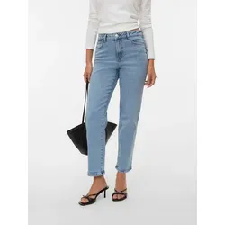 Gerade Jeans VERO MODA "VMAMARA MR SLIM STRAIGHT ANK VI3512 NOOS" - Damen Jeans in Light Blue Denim, gerade Beinform, pflegeleichter und elastischer Denim-Stoff für optimalen Tragekomfort und vielseitige Kombinationsmöglichkeiten.