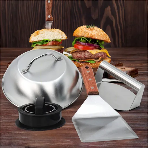 Hochwertiges 4-teiliges Smash-Burger Maker Set - Burger-Pressen Set aus rostbeständigem Edelstahl, ideal für perfekte Smash-Burger und Grillabende mit Freunden.