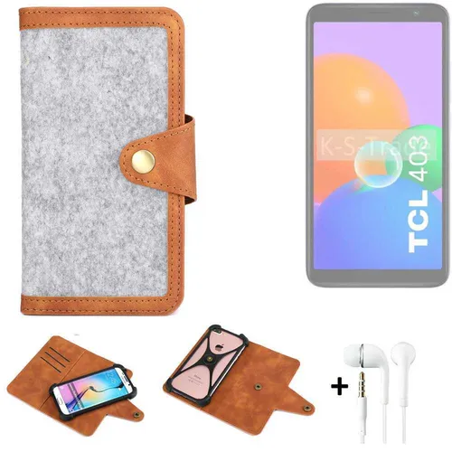 Schutz-Hülle + Kopfhörer für TCL 403 Handy-Hülle, hellgrau