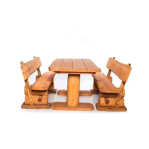Mega Holz Massive Sitzgarnitur - Gartengarnitur aus heimischer Kiefer - Hochwertige Möbelsets aus massivem Holz, ideal für Terrasse & Garten, bietet Platz für 6 Personen und wird komplett montiert geliefert.