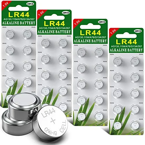 GutAkaLi 40er Pack LR44 Knopfzelle - 1.5V - Alkaline Batterie LR44 Ohne Quecksilber - (AG13 L1154F V13GA SR44 LR44H A76 LR754 357 303 Knopfzelle)