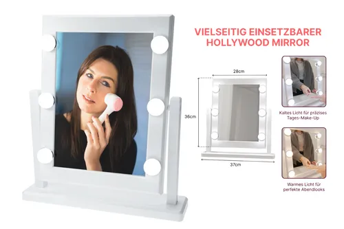 Fantasia® Beauty Hollywood Spiegel mit Beleuchtung - Tischspiegel mit dimmbaren LED-Lampen und 2 Lichtfarben für perfekte Make-Up-Beleuchtung – ideal für jedes Styling.
