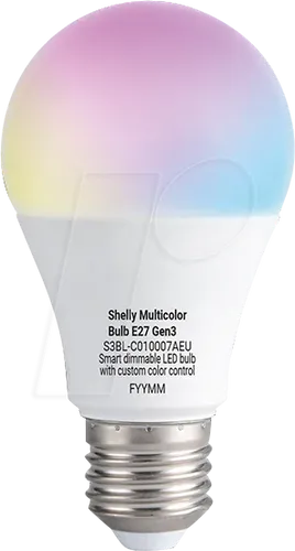 Shelly Multicolor Bulb E27 Gen3 Smart-Home - Intelligente WLAN- und Bluetooth-Glühbirne mit vielfältigen Farb- und Weißtönen. Perfekte Atmosphäre schaffen und Energie sparen mit 800 lm Helligkeit. Steuere bequem per App und genieße Flexibilität in deinem Zuhause.
