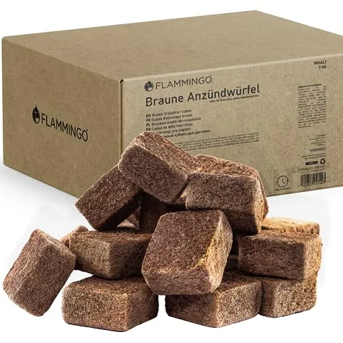 Flammingo® Kaminanzünder Anzünder Würfel 7kg für Grill und Ofen - Flammingo® 7kg Anzündwürfel aus 100% nachwachsenden Rohstoffen. Ideal für sicheres Anzünden von Kamin, Grill oder Ofen. Lange Brenndauer von 10-12 Minuten, geruchslos und unbegrenzt lagerfähig.