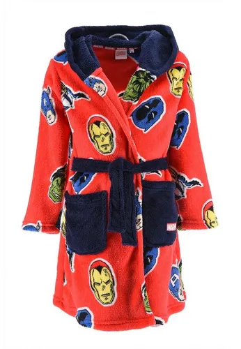 The AVENGERS Kinderbademantel Iron Man, Hulk & Captain America - Rot, 100% Polyester, bequemer und stylischer Bademantel für kleine Superhelden, ideal für nach dem Baden oder im Freizeitbereich.