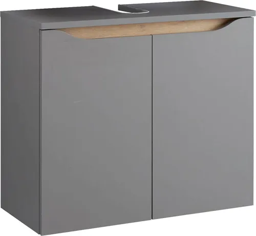 Saphir Waschbeckenunterschrank Quickset, 60 cm, grau - Waschbeckenunterschrank mit 2 Drehtüren, grifflos und in modernem Quarzgrau. Ideal für kleine Bäder, mit Türdämpfer und flexibler Türmontage.