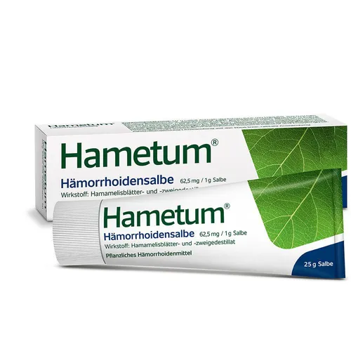 HAMETUM Hämorrhoiden Salbe 25 g - Arzneimittel zur Linderung von Hämorrhoidenbeschwerden mit pflanzlichem Hamamelis-Wirkstoff, der Entzündungen verringert und die Haut pflegt. Ideal für die Behandlung in den Anfangsstadien.