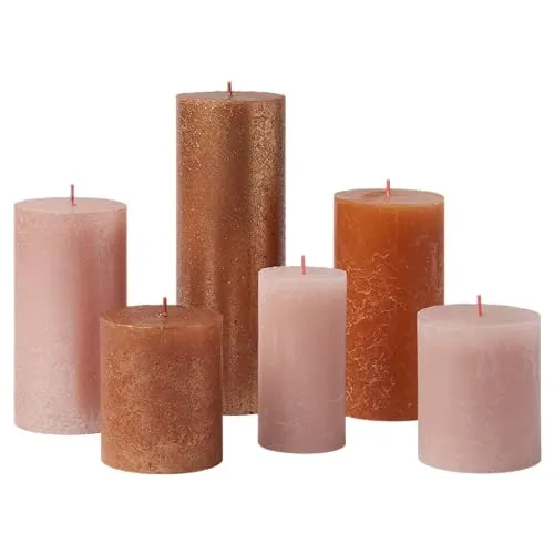 Bolsius Rustik Stumpenkerzen - Geschenk Set 6 Stück - Cosy Coppers - Dekorative Haushaltkerzen - Länge Brenndauer - Unparfümierte - Natürliches Pflanzenwachs - Ohne Palmöl