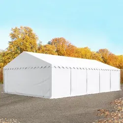 TOOLPORT 5x10 m Lagerzelt - PVC-Plane, weiß mit Bodenrahmen - Pavillons: Flexibles 5x10 m Lagerzelt aus hochwertiger PVC-Plane, 100% wasserdicht, ideal für Gewerbe und Landwirtschaft, mit stabiler Konstruktion und erweiterbaren Optionen.