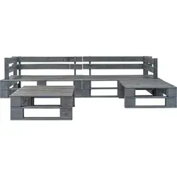 vidaXL Holz Garten Sofagarnitur 4-TLG. Grau - Wetterbeständiges Palettensofa-Set aus kesseldruckimprägniertem Kiefernholz, ideal für entspannte Stunden im Garten oder auf der Terrasse.