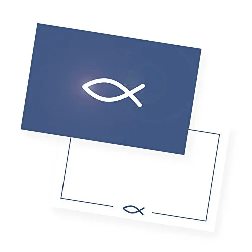 itenga 12x Karte FISCH DIN A6 quer Einladungskarten Postkarten Dankeskarten Kommunion Taufe A6 Danksagung (blau)