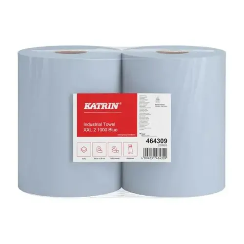 Katrin 464309 Basic XXL 2 Putztuchrolle - 2-lagig, 1000 Blatt, blau, sehr saugfähig und reißfest, ideal zum Reinigen von Schmutz, Ölen und Fetten