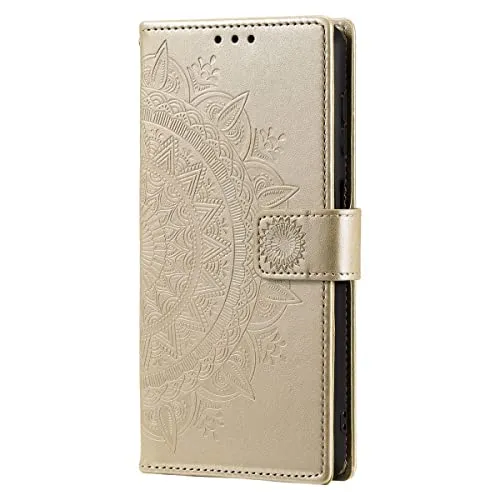 CoverKingz Handy Case kompatibel mit Samsung Galaxy A54 5G - Handy Cover mit Kartenfach Phonecase - Smartphone Hülle klappbar Motiv Mandala Gold