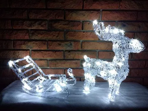 GartenHero Weihnachtsfigur Rentier mit Schlitten und 64 LED - Beleuchtetes Rentier mit Schlitten und 64 LEDs für stimmungsvolle Akzente in Ihrem Garten oder Zuhause. Einfach aufstellen und genießen – ideal für die festliche Dekoration im Innen- und Außenbereich.