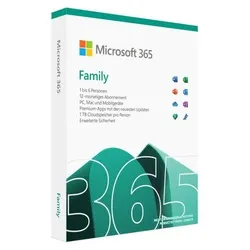 Microsoft 365 Family - Office-Software für bis zu 6 Personen, inkl. 6 TB Cloudspeicher und erweiterte Sicherheitsfunktionen. Nutzen Sie Word, Excel und mehr auf bis zu 5 Geräten gleichzeitig!
