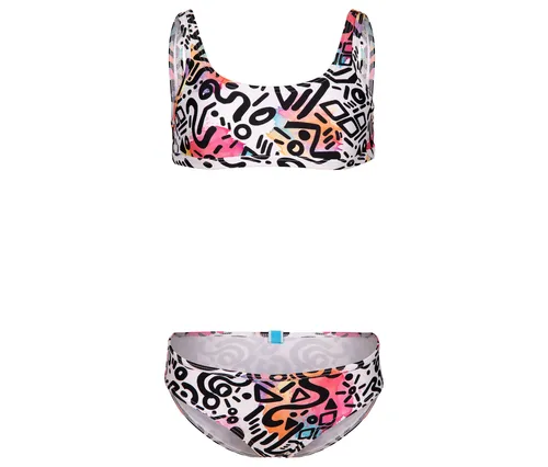 arena Kinder-Bralette-Bikini »Water Print« - Gr. 116 - Graffiti-Print - Stylischer Kinder-Bralette-Bikini mit Graffiti-Print. Hergestellt aus weichem, schnelltrocknendem Material für optimalen Tragekomfort. Ideal für Schwimmen und Freizeitaktivitäten am Pool oder Strand.