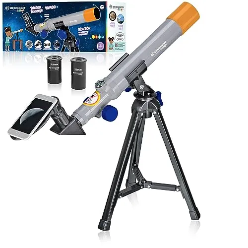 Bresser Junior kompaktes Kinder-Teleskop 40 400 - Einsteigerteleskop für Kinder ab 8 Jahren, mit 20x und 32x Vergrößerung für Mond und Planeten