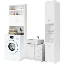 Casaria Badmöbel-Set: Hochwertiger Badezimmerhochschrank und Waschbeckenunterschrank - Badmöbel-Sets in elegantem Weiß, ideal für stilvolle Badezimmergestaltung mit viel Stauraum und Funktionalität.