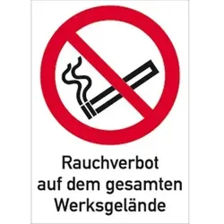 Schild Rauchverbot Werksgelände ISO 7010, Kombischild, Kunststoff, 210x297 mm