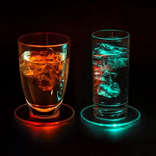 2er Set PRECORN LED Untersetzer Bierdeckel Leuchtend für Getränke ON/Off Taste Wasserdicht Untersetzer Acryl Rund für Gläser Flaschen Partys Hochzeiten Bar Weihnachten Pub Geburtstag Leuchtuntersetzer