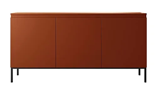 Selsey Bemmi Sideboard Kommode 3-türig, Ziegelrot mit Metallbeinen - Kommode aus feuchtigkeits- und kratzfesten Spanplatten mit 6 Fächern für optimale Stauraumnutzung, robustes Metallgestell für Langlebigkeit und pflegeleichte Oberfläche.