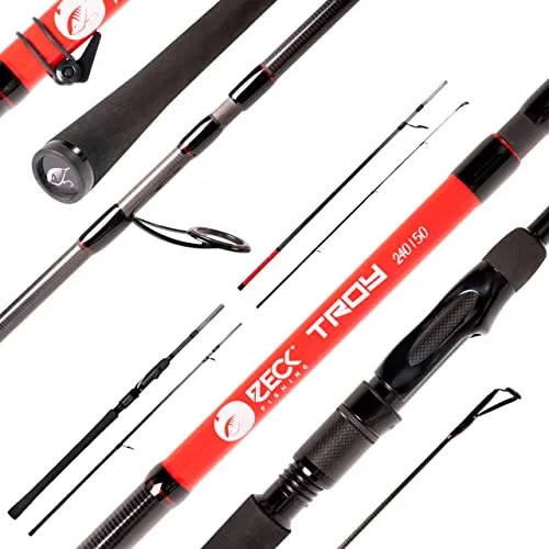 Zeck Troy 240 Travel Rute 2,40m 15-50g - Angelruten & Stöcke, 4-teilige Spinnrute für flexibles Angeln unterwegs, ideal für Süßwasserfische wie Zander und Hecht.